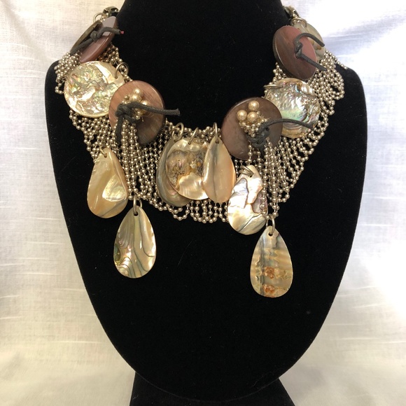 VTG 80's Silver & Abalone Statement Necklace